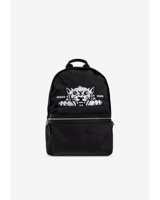 KENZO Black Varsity Backpack With Tiger-Motif for men