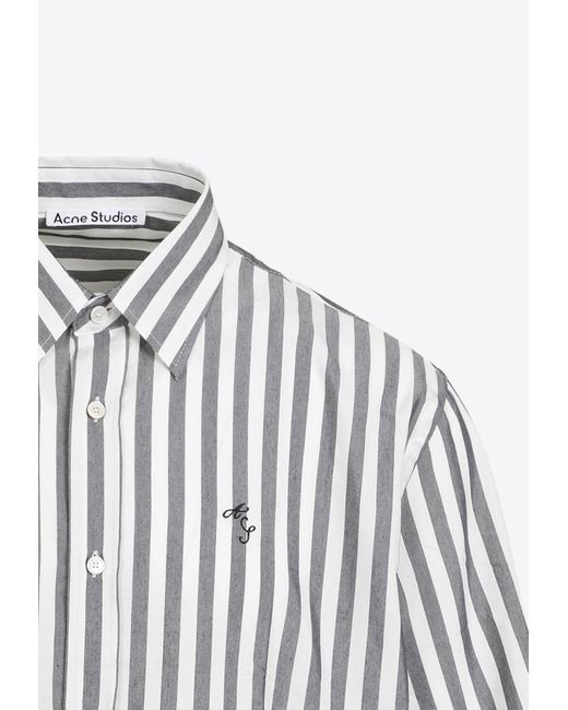 Acne White Striped Short-Sleeved Shirt for men