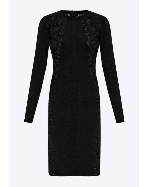 Versace Black Lace Trim Knee-Length Dress