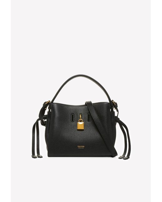 Tom Ford Black Small Padlock Top Handle Bag In Grained Leather