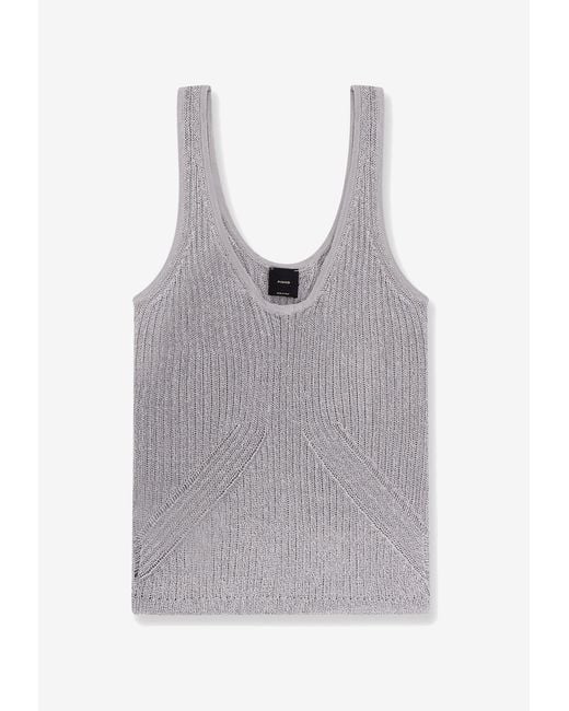 Pinko Gray U-Neck Ribbed Top