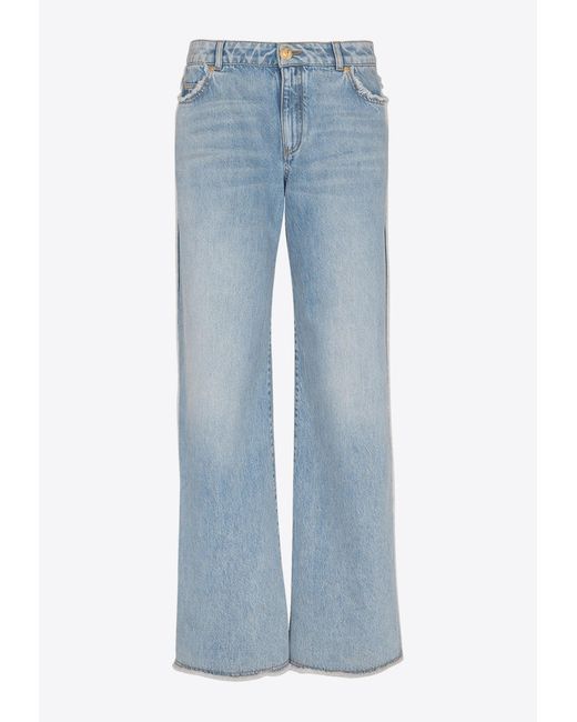 Balmain Blue Crystal Logo Patch Straight Jeans