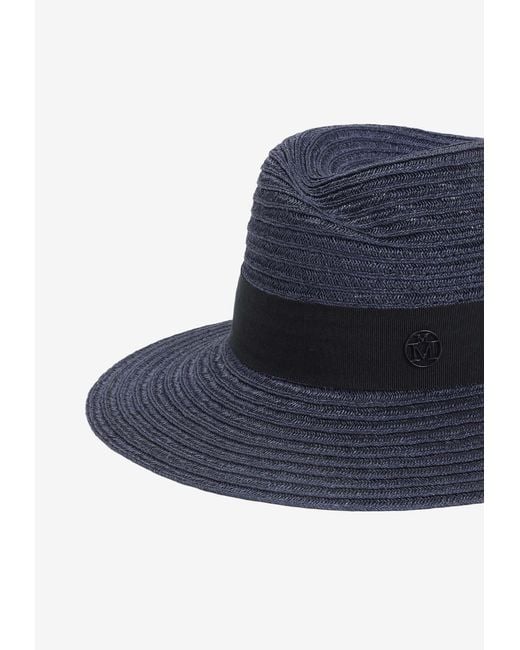 Maison Michel Blue Virginie Hat With Logo-Plaque