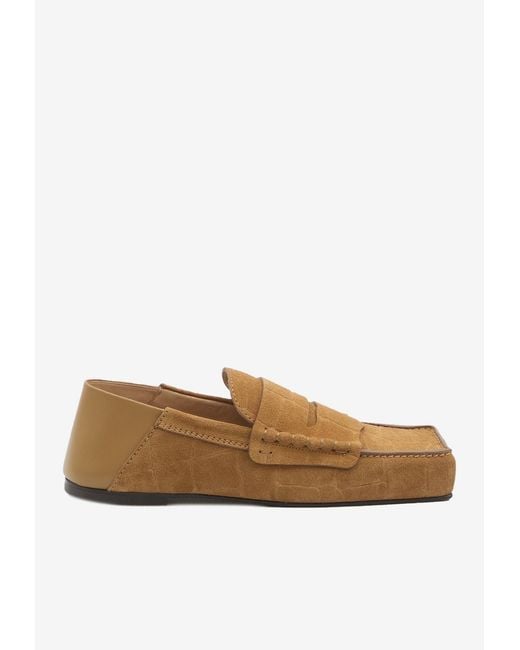 Jacquemus Women's Brown Carré Croc-Embossed Suede Loafers