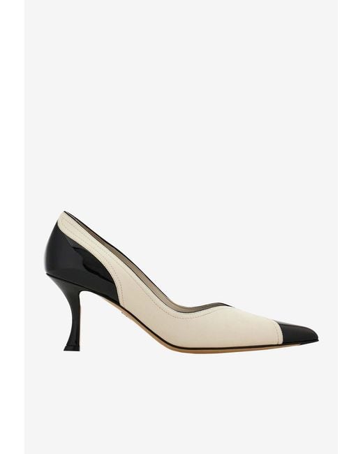 Ferragamo White Eugene 70 Leather Pumps