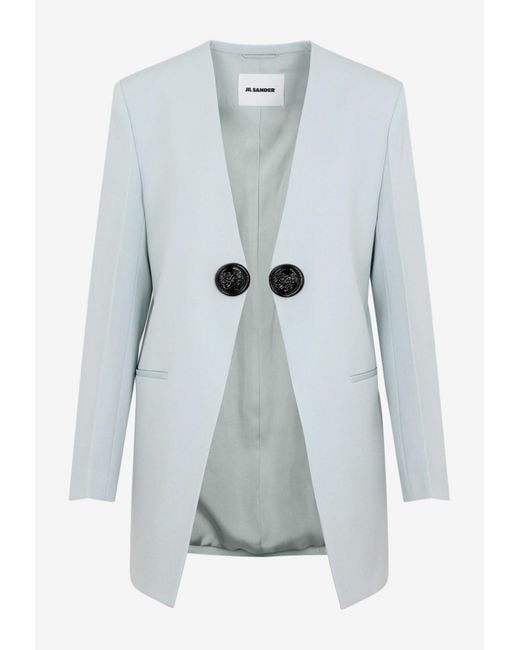 Jil Sander Blue Collarless Wool Blazer