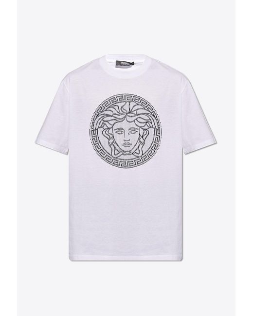 Versace Gray Medusa Sliced Crewneck T-Shirt for men