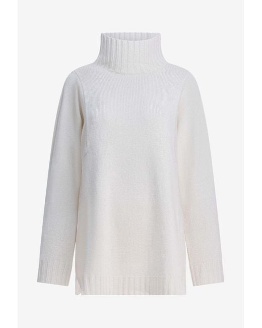 Max Mara White Aceti Cashmere High-Neck Sweater
