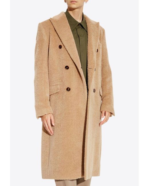 Dolce & Gabbana Natural Double-Breasted Llama Wool Coat for men
