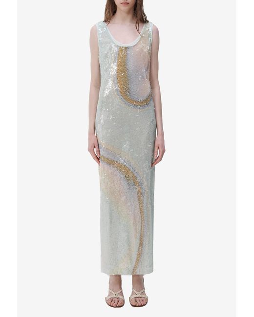 Jonathan Simkhai Gray Serene Marble Print Sequin Maxi Dress