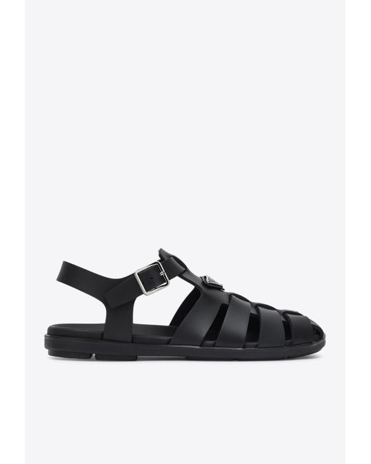 Prada Black Triangle Logo Rubber Cage Sandals for men