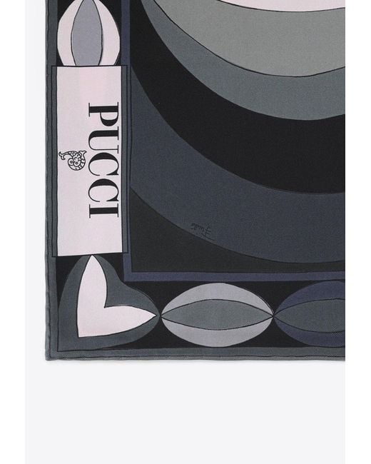 Emilio Pucci Black Patterned Silk Scarf With Logo-Print