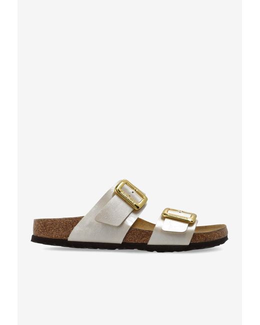 Birkenstock White Sydney Cushion-Buckle Double Strap Slides