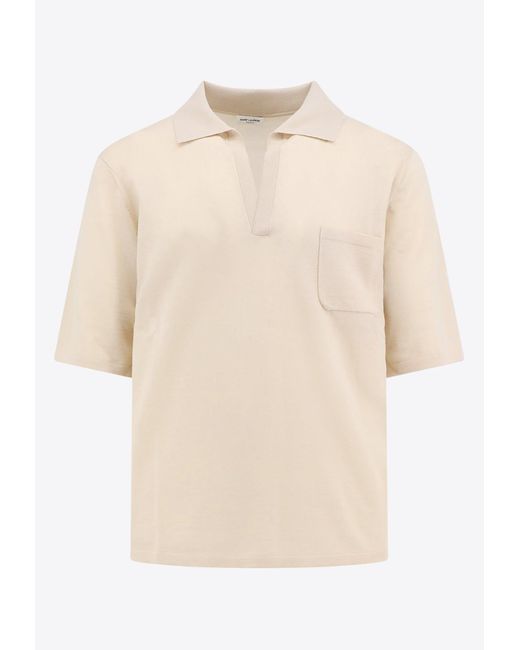Saint Laurent Natural Cassandre-Embroidered Wool Polo T-Shirt for men