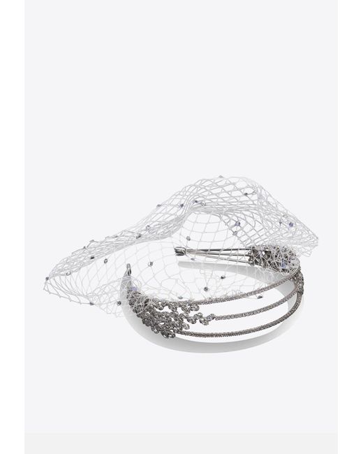 Self-Portrait White Crystal Mesh Veil Headband