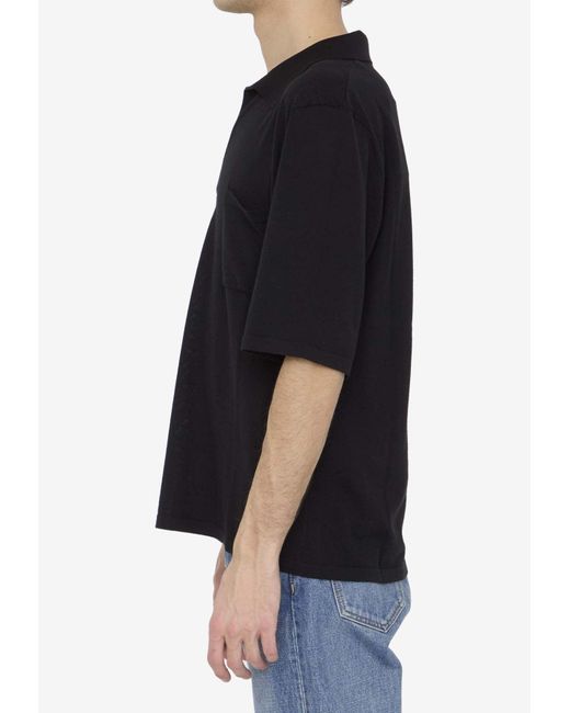 Saint Laurent Black Cassandre Wool Polo T-Shirt for men