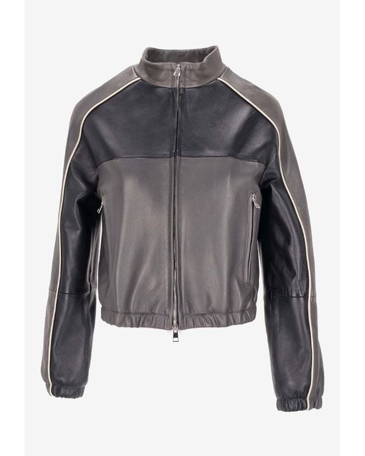 LA ROSE Gray Cropped Bomber Jacket