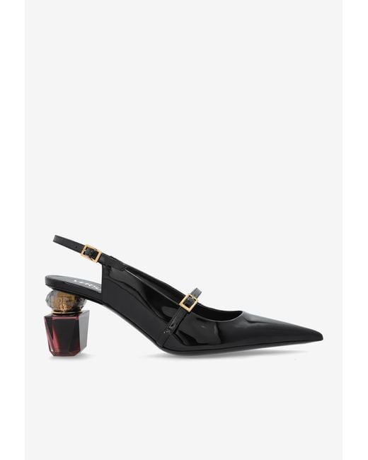 Versace White Bright 70 Crystal Patent Leather Slingback Pumps