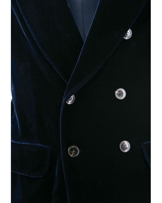 Giorgio Armani Blue Double-Breasted Velvet Blazer for men