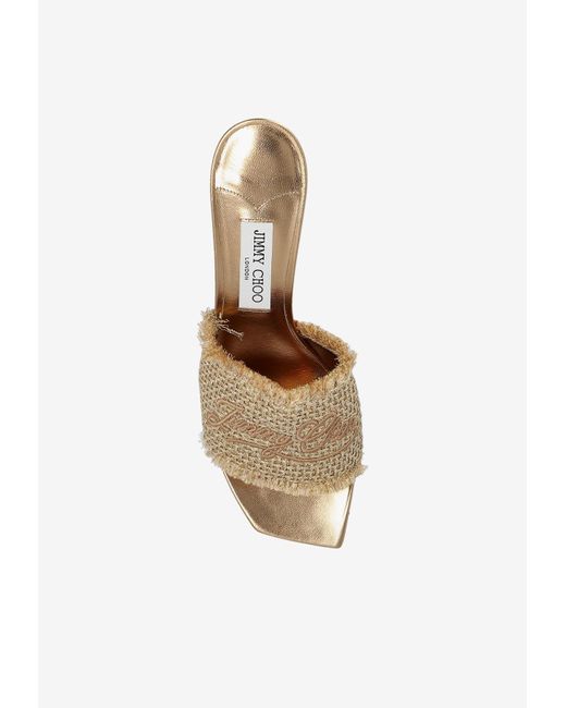Jimmy Choo Natural Alexia 70 Woven Lurex Mules