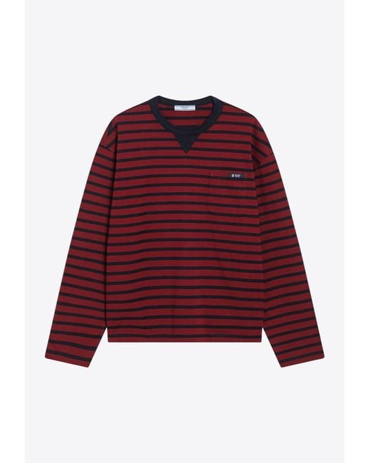 Prada Red Long-Sleeved Striped T-Shirt