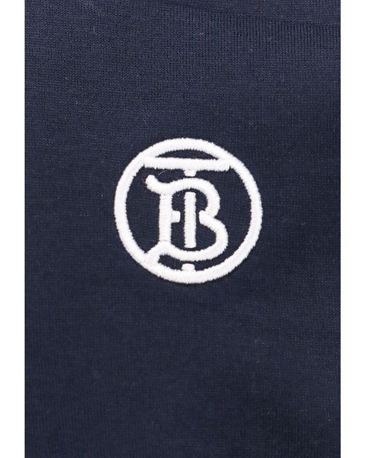 Burberry Blue Logo-Embroidered Crewneck T-Shirt for men