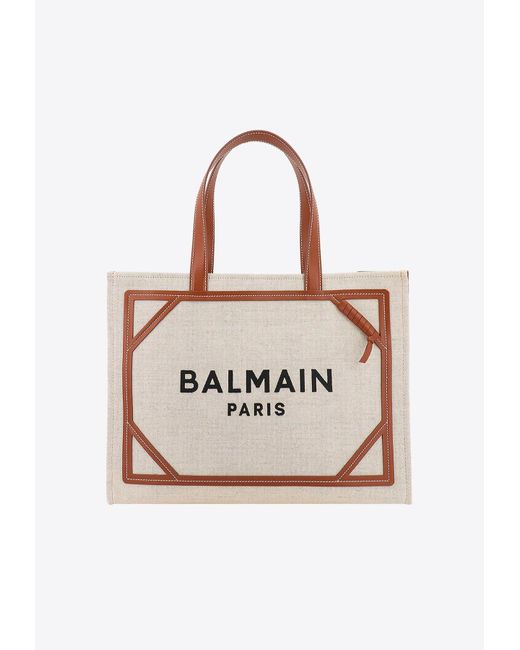 Balmain Natural B-Army 42 Leather-Trimmed Tote Bag