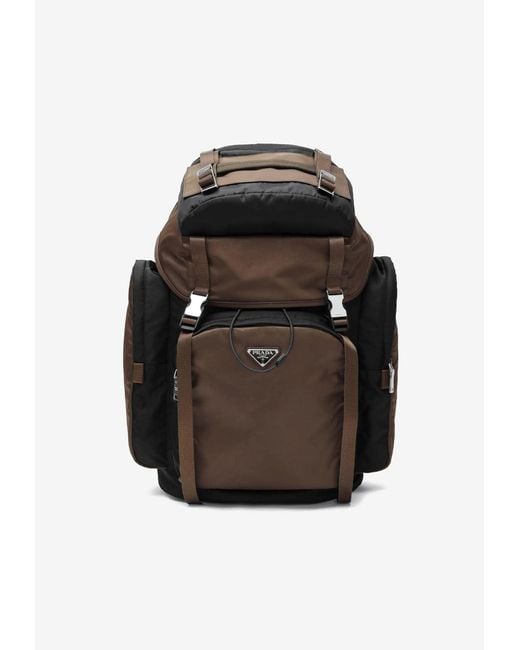 Prada Men's Black Triangle Logo Re-Nylon And Leather Backpack