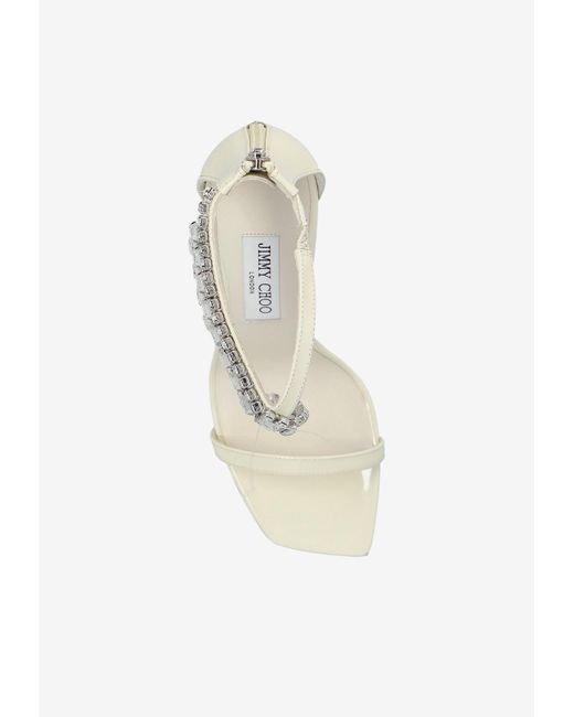 Jimmy Choo White Verity 100 Patent Leather Crystal Sandals
