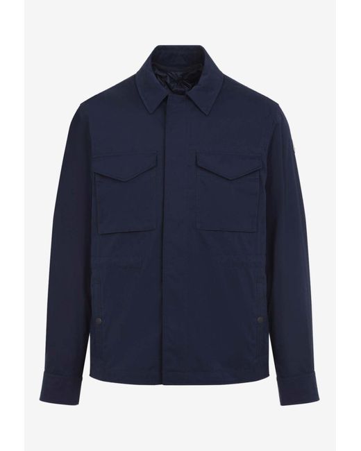 Moncler Blue Roquille Logo Patch Shirt Jacket for men