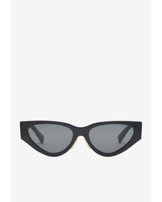 Miu Miu Gray Logo Lettering Cat-Eye Sunglasses