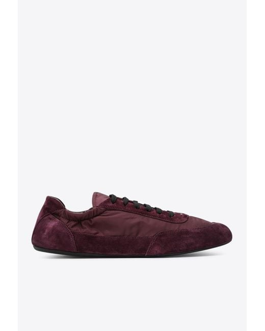 Prada Red Re-Nylon And Suede Sneaker Collapse