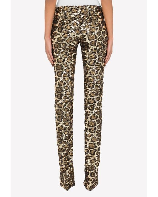 Dolce & Gabbana Brown Sequined Leopard Pattern Pants