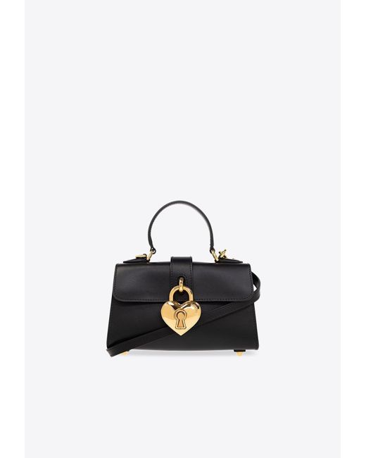 Moschino Blue Heart Lock Leather Top Handle Bag