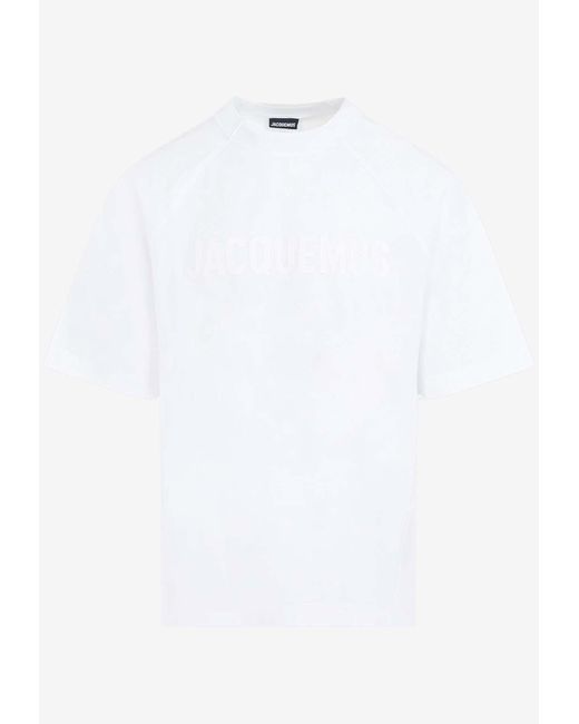 Jacquemus White Printed Logo Crewneck T-Shirt for men