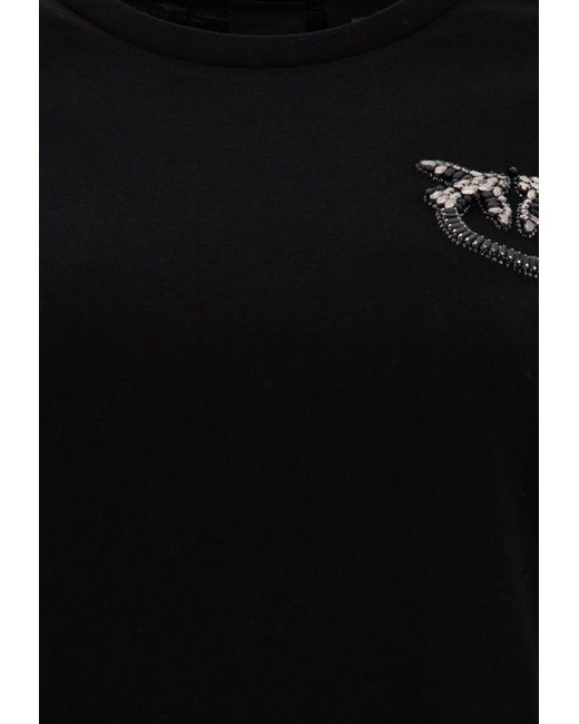 Pinko Black Embellished Love Birds T-Shirt