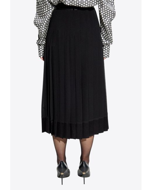 Dolce & Gabbana Women's Black Pleated Silk Midi Skirt