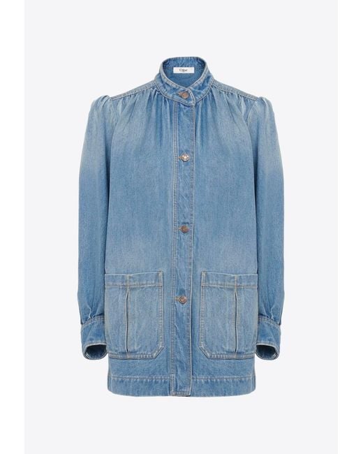 Chloé Blue High-Neck Button Up Denim Jacket
