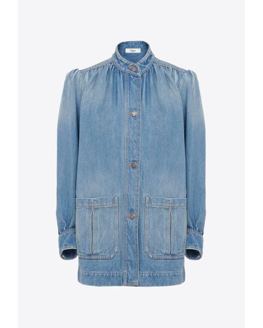 Chloé Blue High-Neck Button Up Denim Jacket