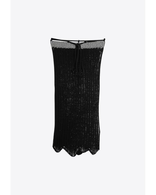 Acne Black Asymmetric Rib Knit Midi Skirt