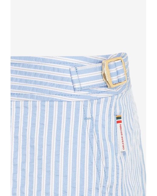 Orlebar Brown Blue Striped Seersucker Bermuda Shorts for men