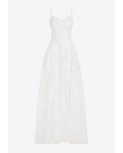 Ermanno Scervino White V-Neck Lace Maxi Dress