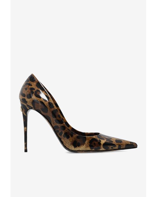 Dolce & Gabbana White Lollo 105 Leopard Print Patent Leather Pumps
