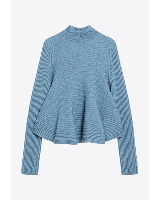 Sportmax Astice Babydoll Peplum Knit Sweater in Blue | Lyst Australia