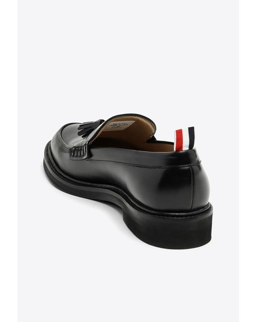 Thom Browne Black Leather Moccasin Loafers With Tassels for men