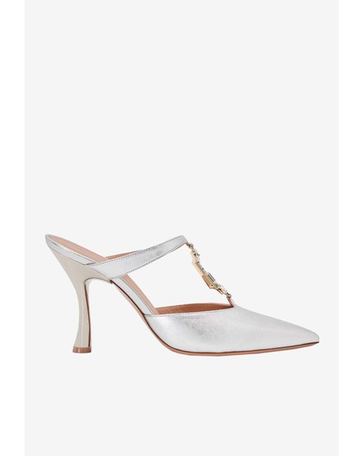 Malone Souliers White Elsa 90 Crystal-Embellished Mules