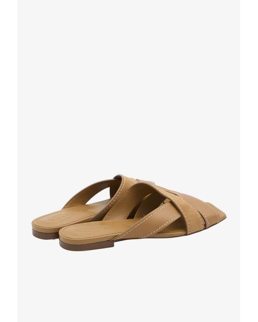 Tod's Brown Stitched Leather Slides