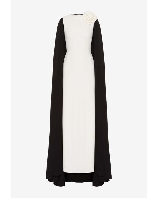Valentino Black Flower Appliqué Cape-style Maxi Dress