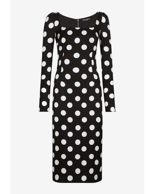 Dolce & Gabbana Black Polka-Dot Silk Midi Dress