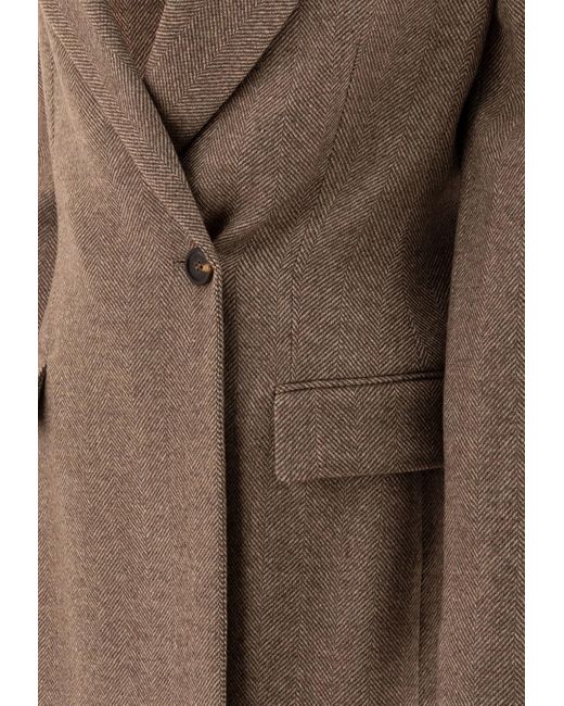 Brunello Cucinelli Brown Chevron Wool Double-Breasted Blazer